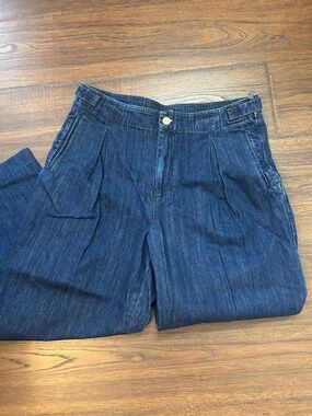 J. Crew Dark Blue Wide-Leg Pleated Jeans